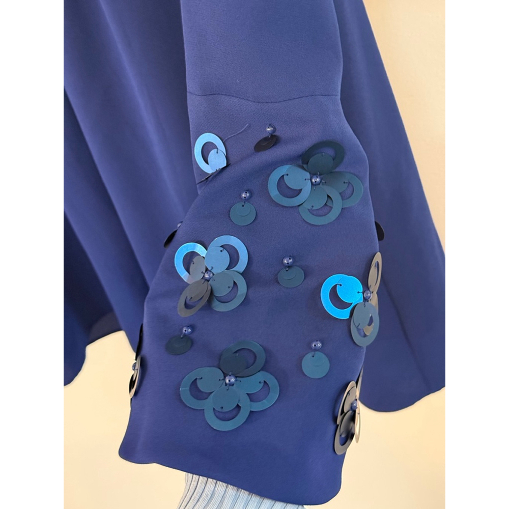 Alfani Blue Embellished Sleeve Blouse XL 3/4 Sleeve Dressy Top - Picture 4 of 8